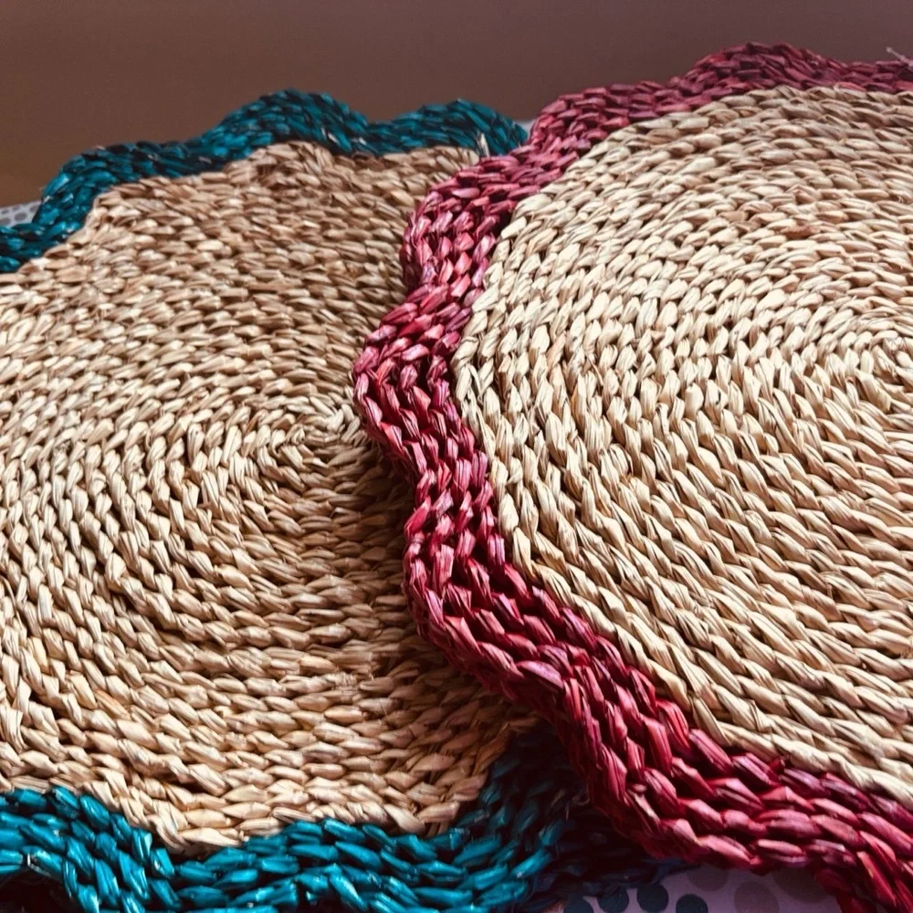 New-4  Trivet -woven bohemian Perfect for outdoor summer Plants 2 Teal 2 Red